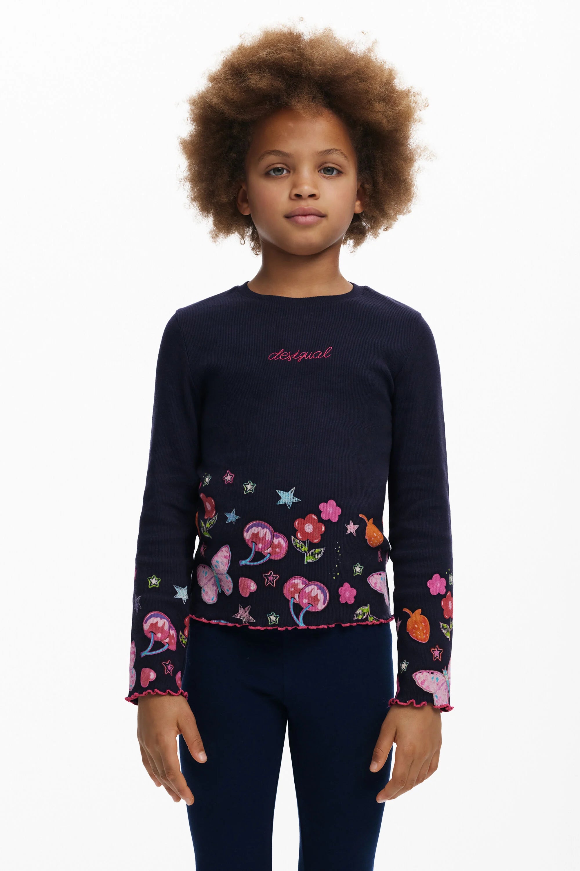 DESIGUAL. Camiseta manga larga logo flores.