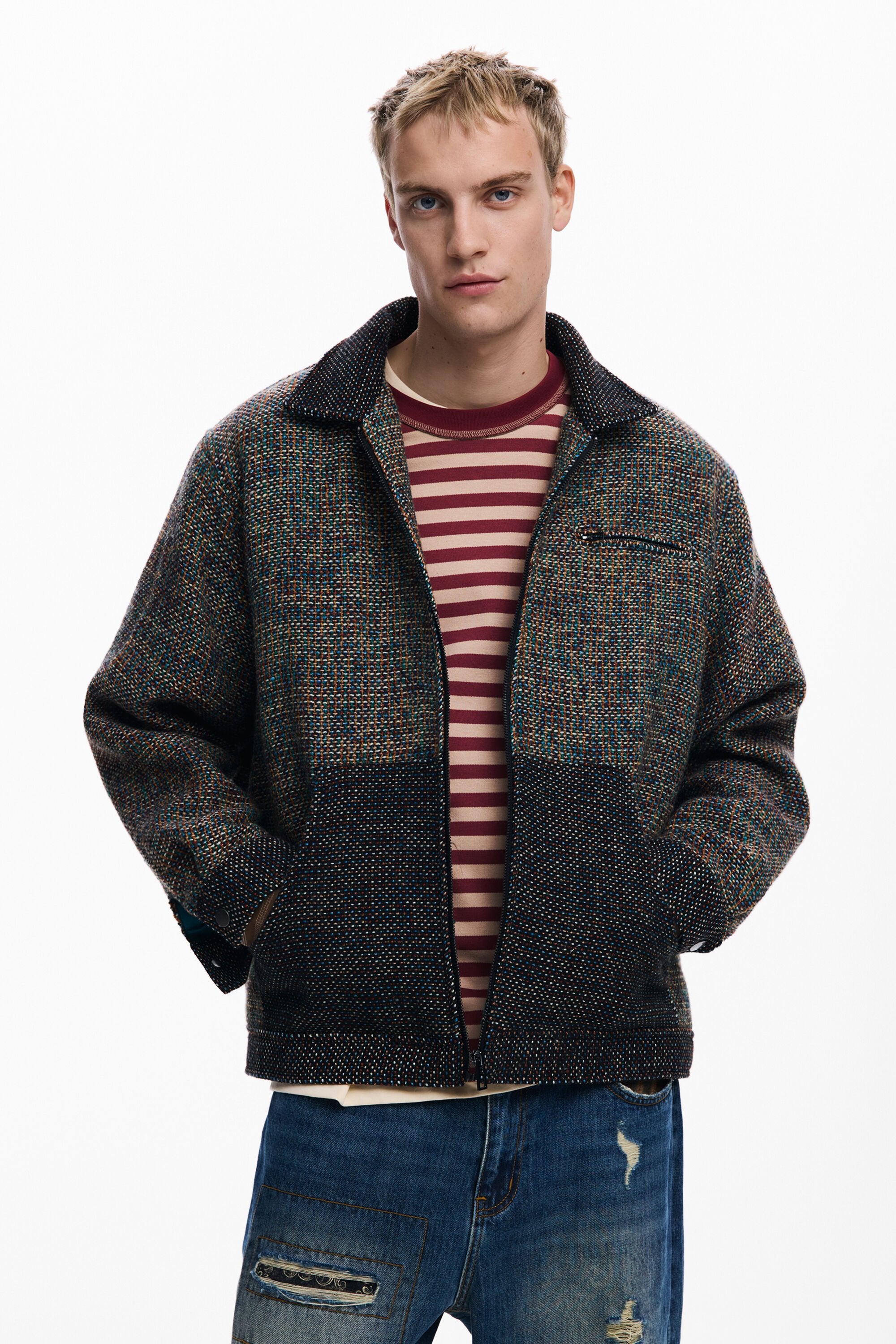 DESIGUAL. Chaqueta bolsillo jaspeada.