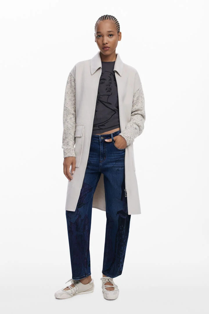 DESIGUAL. Abrigo paño combinado ligero