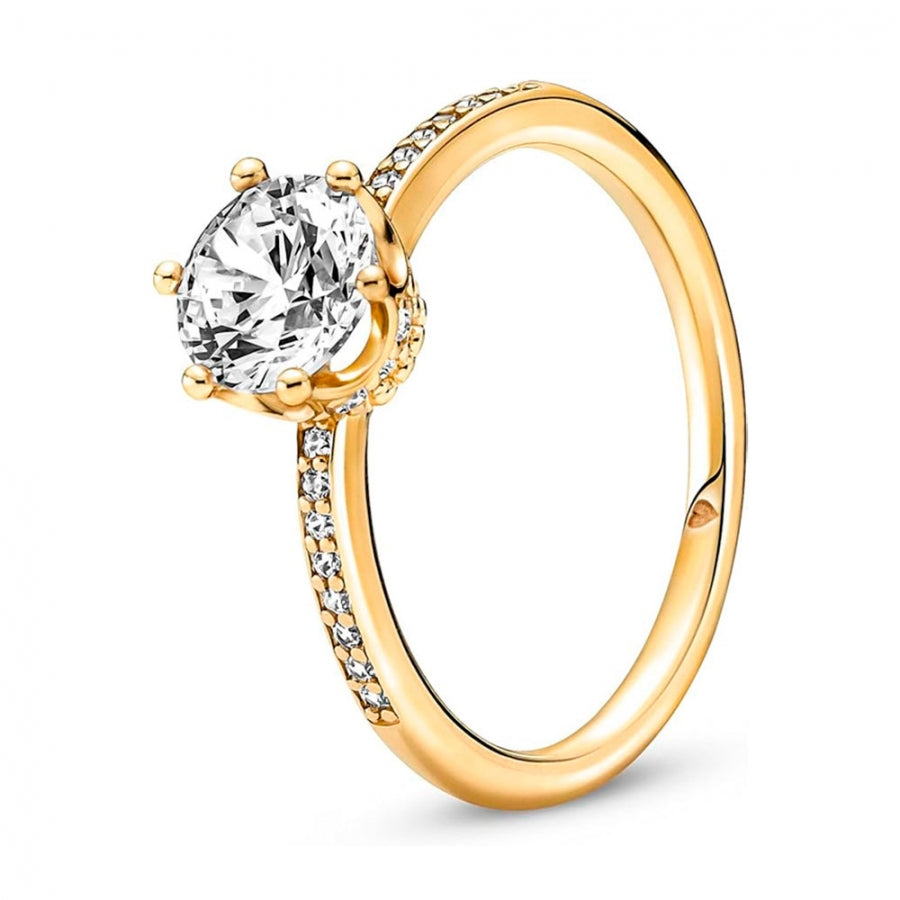 PANDORA. Anillo solitario corona brillante transparente.