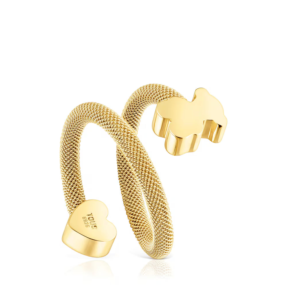 TOUS. Anillo espiral con baño de oro 18 kt sobre plata y motivos Icon Mesh